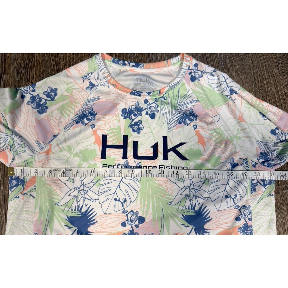 Huk Womens Aqua Dye Pursuit Crew L/S Fishing Shirt Medium Radical Botanical - Picture 4 of 5